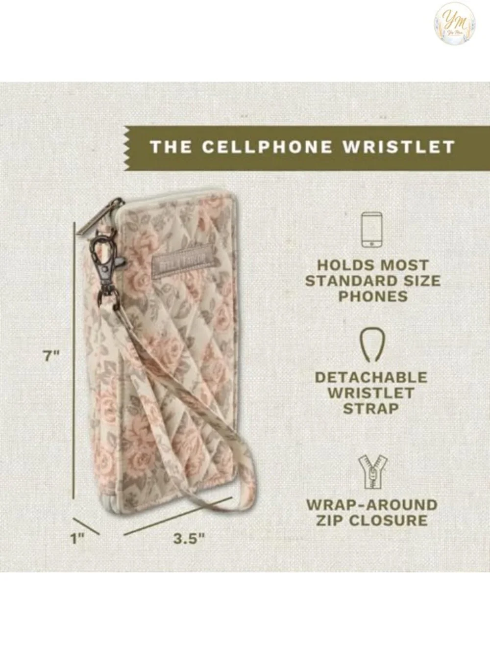 Quilted Wristlet Wallet with Phone Pocket RFID Protection Cotton